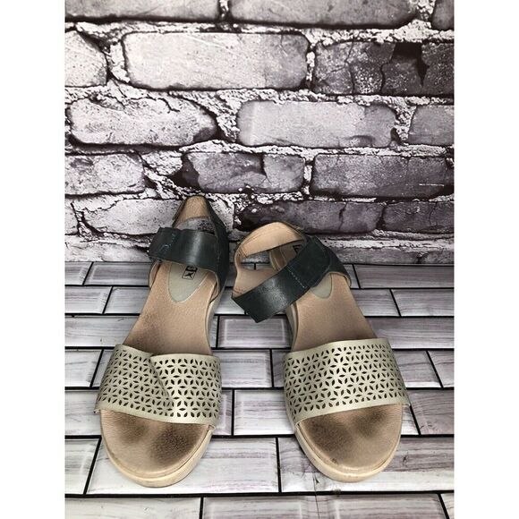 Pikolinos Beige Leather Floral Cut Blue Ankle Strap Wedge Sandals Women 39EU/8.5 - Picture 9 of 16